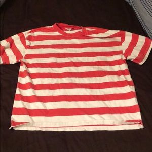Red and White Striped Oversized T Shirt